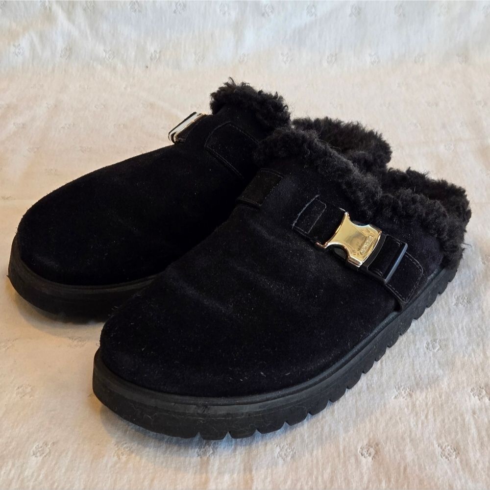 Moncler Black Suede and Shearling Mules Size 41 PRICE FIRM